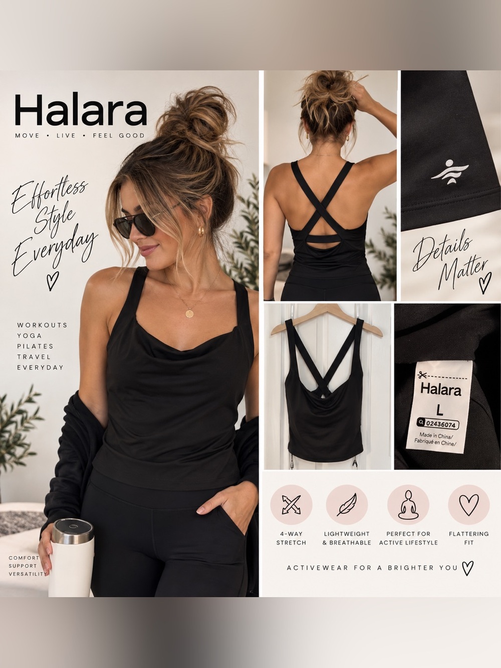 Halara Women’s Large Black Criss Cross Back Draped Athletic